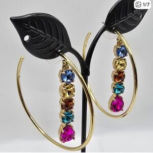 Baublebar New Claudina Multicolor Rainbow Gemstone Drop Gold Hoops NWT